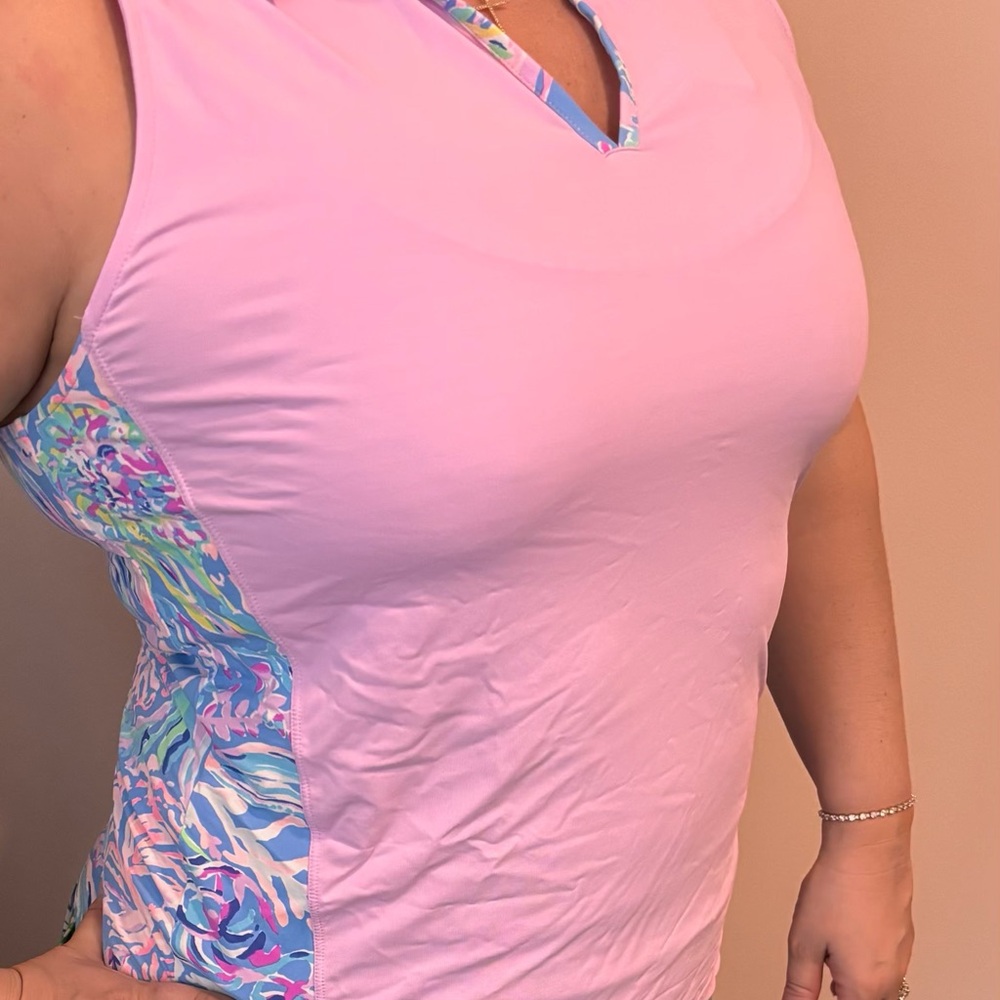 Lilly Pulitzer Reesa Golf Polo Pink and Blue Sleeveless Top NWT PF/SF Home